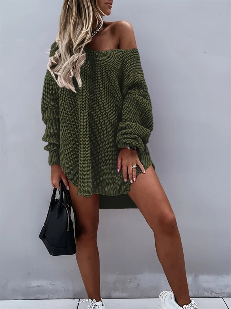 Fashion Lantern Sleeve Knitted V-neck Loose Sweater