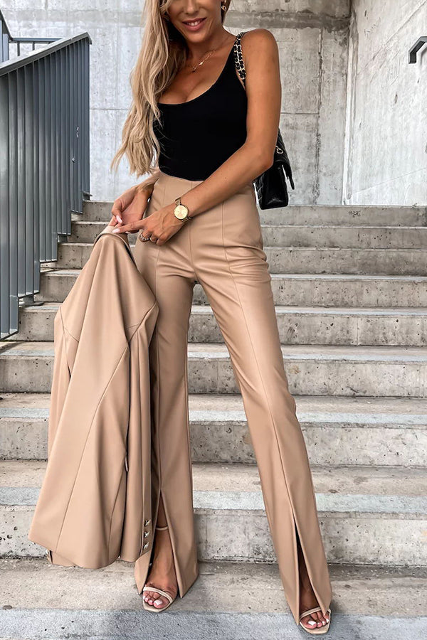 Drasilla Faux Leather High Waist Slit Pants