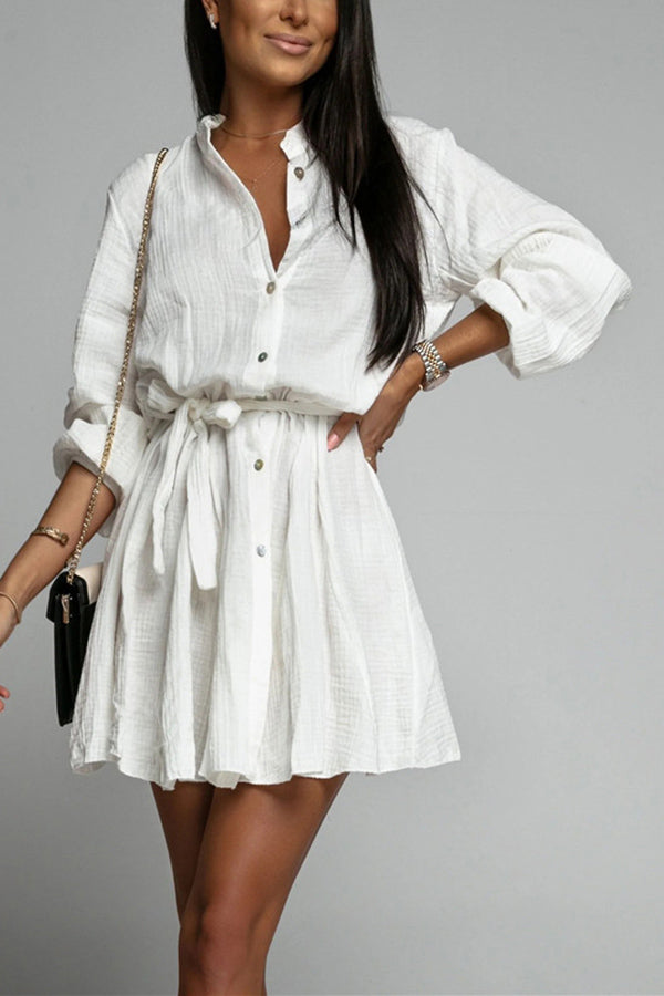 Riana Cotton Blend Tie Shirt Mini Dress