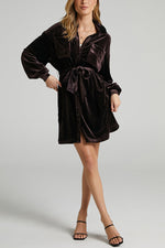 Time To Impress Velvet Belted Shirt Dress