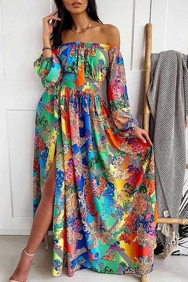 Primrose Path Baroque Print Off Shoulder Maxi Dress