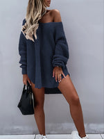 Fashion Lantern Sleeve Knitted V-neck Loose Sweater