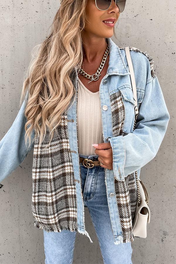 Denim Stitching Plaid Loose Jackets