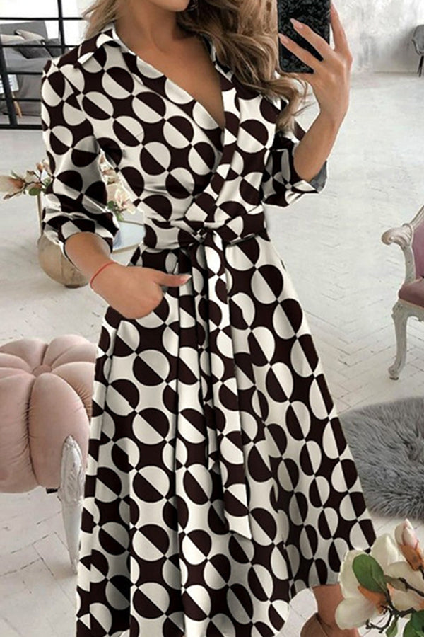 Find You Well Printed Belt Shirt Midi Dress