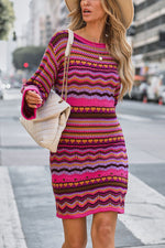 Novakiki Fall Spice Long Sleeve Crochet Knit Mini Dress