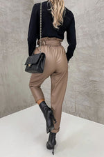 Novakiki The Dash Petal Waist Pocketed Faux Leather Pants