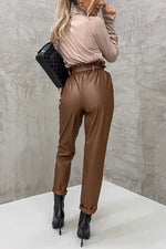 Novakiki The Dash Petal Waist Pocketed Faux Leather Pants