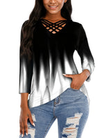 Criss Cross Neck Gradient Color Medium Sleeve T-shirt