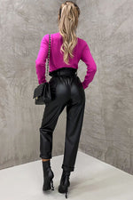 Novakiki The Dash Petal Waist Pocketed Faux Leather Pants