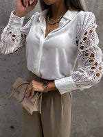 Casual V-Neck Lace Long Sleeve Lantern Shirt Blouse