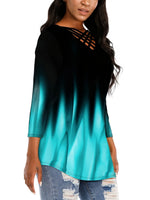 Criss Cross Neck Gradient Color Medium Sleeve T-shirt