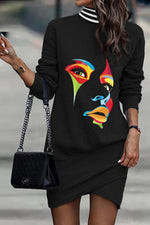 Novakiki Lexi Printed High Neck Sweatshirt Mini Dress