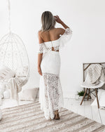 Two Piece Off Shoulder Lace Top and High Low Skirt Set