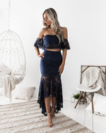 Two Piece Off Shoulder Lace Top and High Low Skirt Set