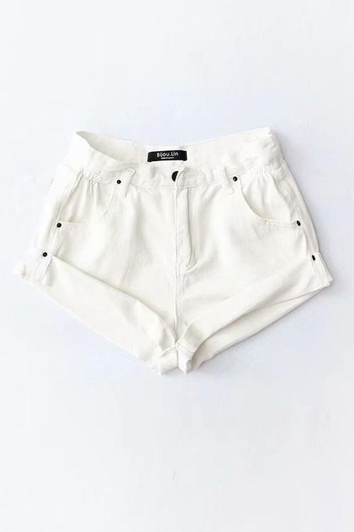 Hemming High Waist Denim Shorts