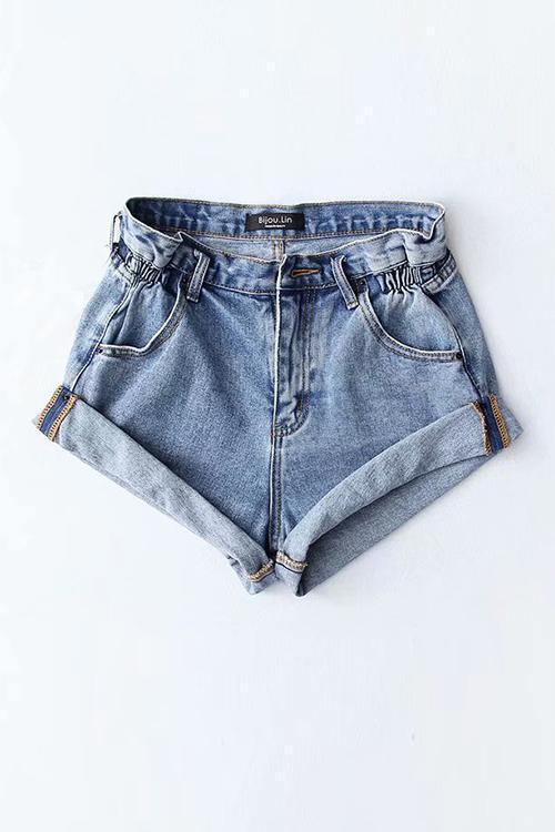 Hemming High Waist Denim Shorts