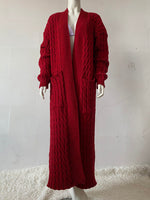 Open Front Pocketed Knitted Maxi Cardigan Sweater