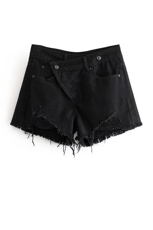 Crossover Ripped Denim Shorts