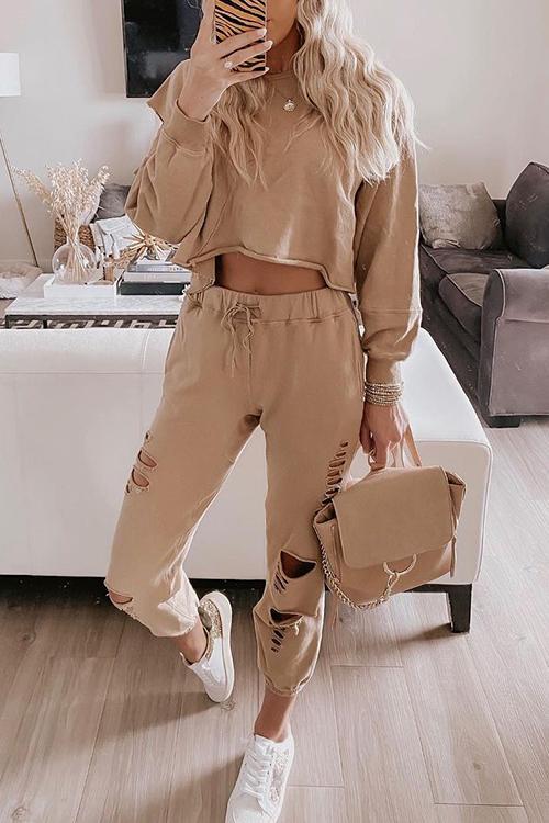 Borken Hole Hoodie Pants Set