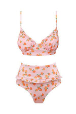 Orange Print High Waist Bikini Set