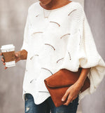 Round Neck Long Puff Sleeve Loose Knitted Blouse