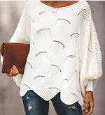 Round Neck Long Puff Sleeve Loose Knitted Blouse