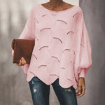 Round Neck Long Puff Sleeve Loose Knitted Blouse