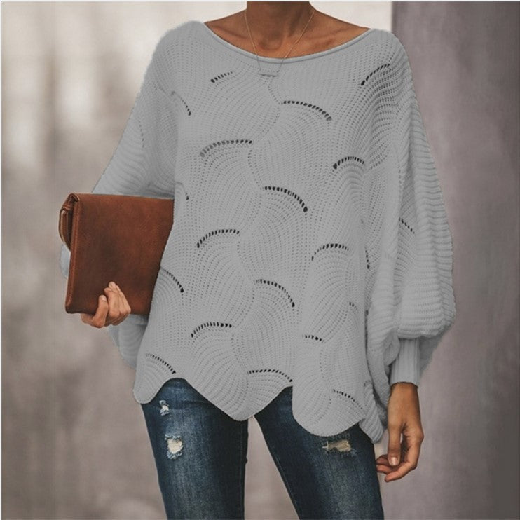 Round Neck Long Puff Sleeve Loose Knitted Blouse