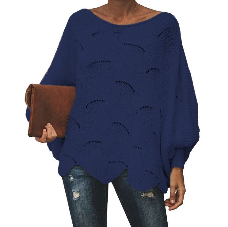 Round Neck Long Puff Sleeve Loose Knitted Blouse