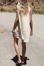 Linen O Neck Sleeveless Mini Dress