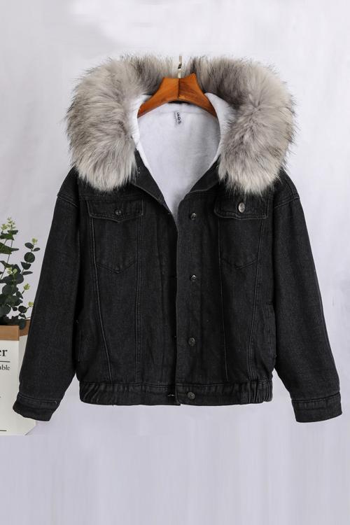 Fake Fur Collar Denim Coat