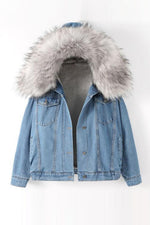 Fake Fur Collar Denim Coat