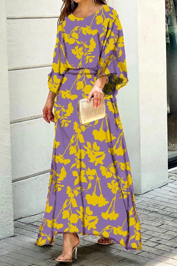 Print Bat Blouse Maxi Skirts Set