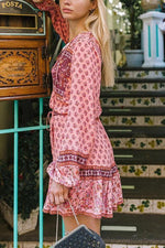 Boho Print Long Sleeve Skirts Set