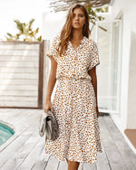 Casual Polka Dot V-Neck Short Sleeve Midi Dress