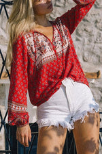 Boho Print Long Sleeve Skirts Set