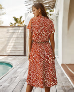 Casual Polka Dot V-Neck Short Sleeve Midi Dress