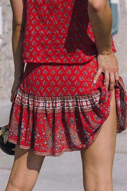 Boho Print Long Sleeve Skirts Set