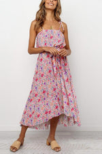 Print Drawstring Waist Slip Maxi Dress