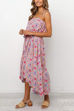 Print Drawstring Waist Slip Maxi Dress