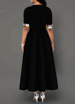 Short Sleeves Round Neck Retro Flared Midi Dress