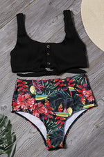 Button Knot High Waist Bikini Set