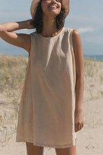 Linen O Neck Sleeveless Mini Dress