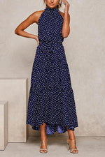 Print Belted Sleevelss Maxi Dress