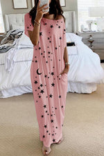 Moon Star Print Pockets Maxi Dress