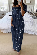 Moon Star Print Pockets Maxi Dress