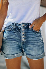 Button High Waist Denim Shorts