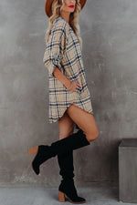 Malia Pocketed Plaid Button Down Tunic Mini Dress