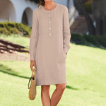 Casual Long Sleeve O-Neck Button Up Midi Dress