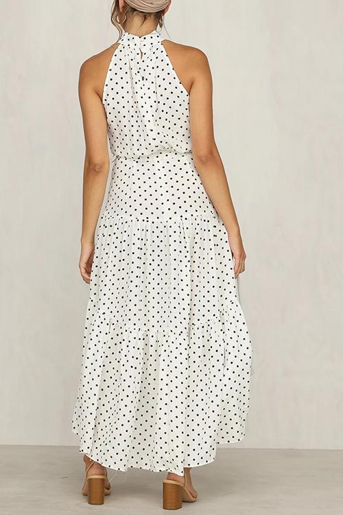 Print Belted Sleevelss Maxi Dress